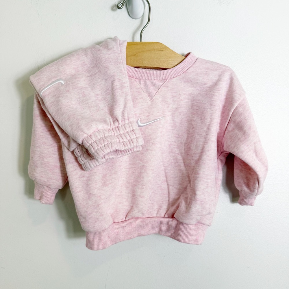 Nike Sweatshirt Set Girls 12M Pink Heather Fleece Joggers 2 Piece Outfit